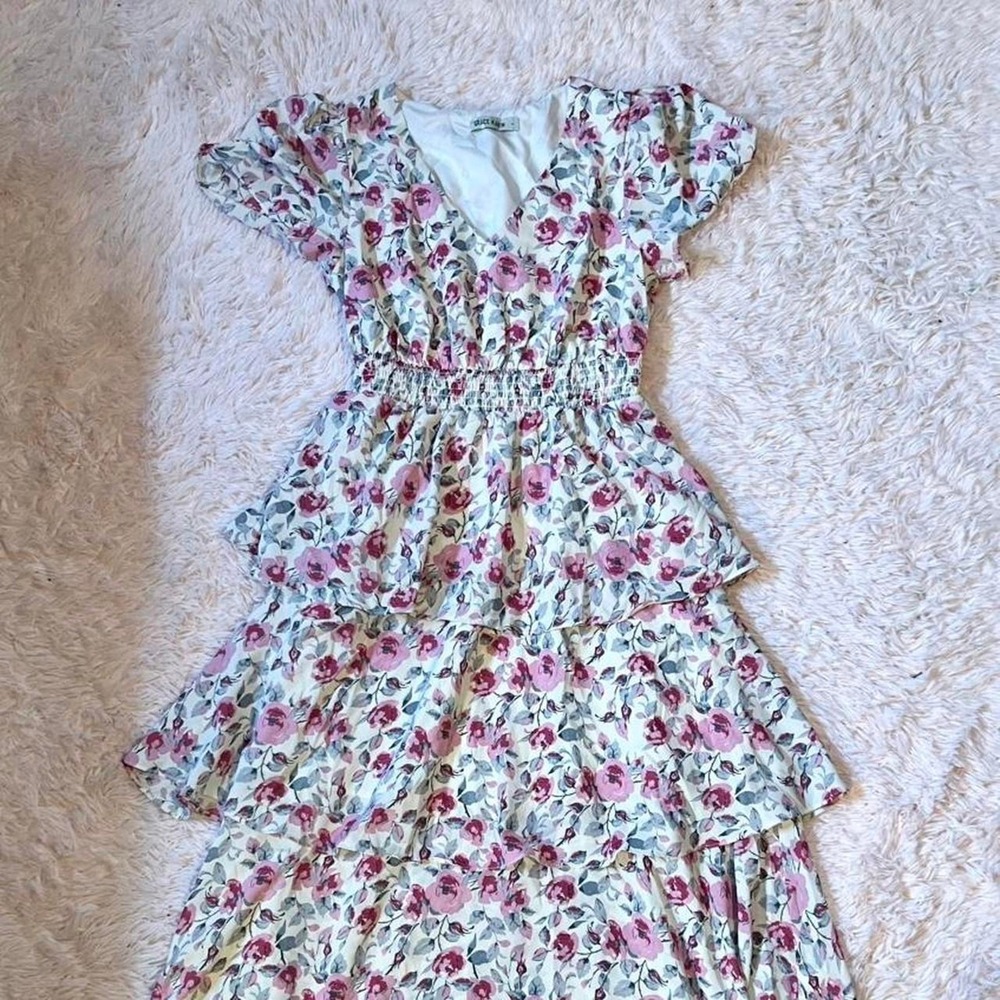 Floral Whimsical Fairy Coquette Dainty Ethereal Feminine Ruffle‎ Tiered Dress